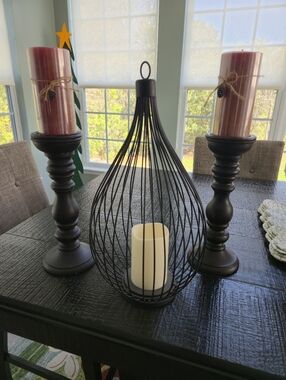 Decorative Black Wire Lantern with White LED Candle - Home Accents
